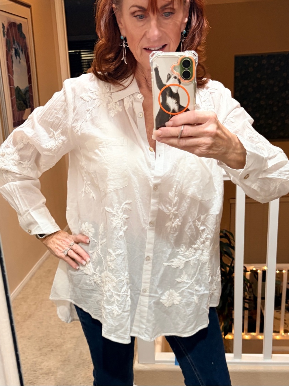 KYLA SEO Women's White Embroidered Button-Down Shirt Long Sleeve Small